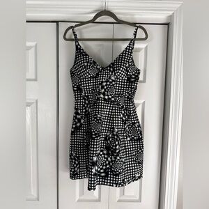 Brandon Maxwell Black & White Gingham Floral Mini Dress
